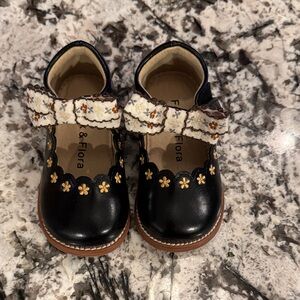 Floral & Flora Black Kids Dress Shoes with Floral Design